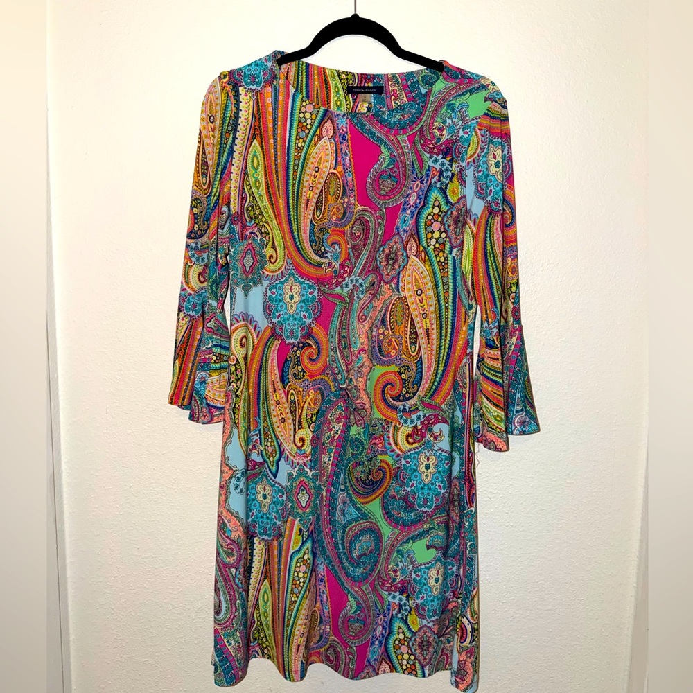 Tommy Hilfiger multicolored paisley shift dress with bell sleeves